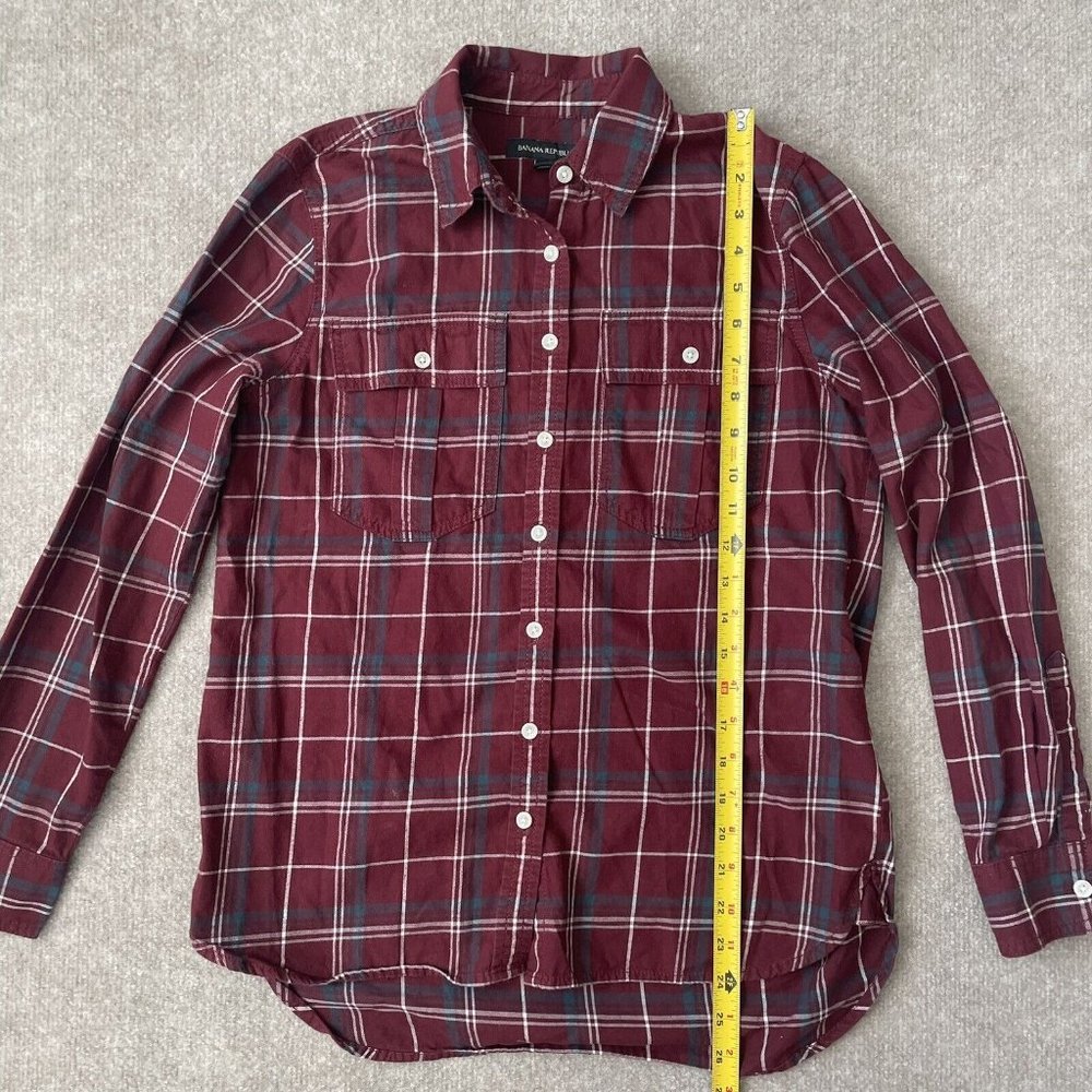Banana Republic Shirt Womens XS Dark Red Plaid Button Down Casual 100% Cotton - Picture 6 of 7